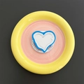 Close-up of heart-shaped magnetic MagSafe phone grip with built-in makeup mirror - Blue