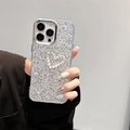 Sparkly iPhone Pro case with glitter finish and a pearl heart design held by hand - Pearl Heart Style / iPhone 16