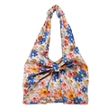 Borsa a tracolla in tela con stampa a margherite colorate e grande fiocco decorativo - Blu scuro