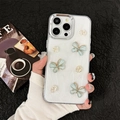 Glitzernde weiße iPhone Hülle mit 3D blauen Schmetterlingen und floraler Dekoration - Weißer Glitzer Blauer Schmetterling / iPhone 7/8/SE 2020