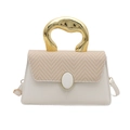 Chic ivory leather crossbody bag with artistic gold metal handle and woven panel - White