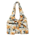 Borsa tote in cotone con stampa floreale gialla e grande fiocco decorativo moda - Giallo