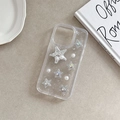 Sparkling silver foil iPhone case with 3D stars and pearl accents on transparent background - Silver Foil Resin Pearl Star / iPhone 16