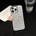 Sparkling silver bow phone case for iPhone with rhinestones and luxury glitter finish - Rhinestone Bow Style / iPhone 16