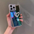 Spiegel-Hülle für iPhone mit Herz aus Strasssteinen und Perlen-Schleife - Spiegel Strass Herz / 16