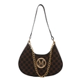 Brown monogram saddle bag with golden M-logo and dual chain shoulder straps - Brown