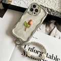 Tulip iPhone case with pearl wrist strap, 3D floral design, and silver plating edges - Tulip + Rhinestone Pearl Chain (Cream White) / iPhone 7/8/SE 2020