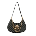 Classic black crescent underarm bag with M-pattern print and gold chain accent - Black