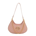 Pink semi-circle hobo bag with M-pattern texture and gold metal chain strap - Pink