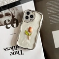 Silver tulip phone case with wavy metallic frame and pearl texture on art magazine - 3D Tulip Decor (Cream White) / iPhone 7/8/SE 2020