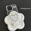 Glitter iPhone case with rhinestone butterfly, pearl bow, and heart-shaped mirror - iPhone 16