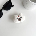 Detail of plush animal phone grip with soft white fur and cute strawberry ornament - Plush - Strawberry Capybara Head (White)