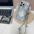 Glitter iPhone case with square mirror and silver heart bead chain detail - Silver Glitter With Heart Chain / iPhone 7/8/SE 2020