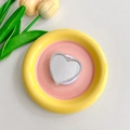 Macro detail of heart-shaped rhinestone phone mirror stand on a decorative plate - Large Heart Mirror Magnetic (Silver)