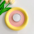 Close-up of a round rhinestone mirror phone grip on a ceramic tray with tulips - Large Round Mirror Magnetic (Silver)