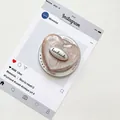 Support téléphone cœur en résine champagne avec gravure handmade et fini perlé - Style Magnétique-Marron Scintillant (Tag Argent Coeur Anglais)