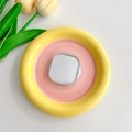 Close-up of sparkling rhinestone phone mirror stand on decorative ceramic plate - Square Mirror Magnetic (Silver)