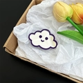 Detail view of cute white cloud-shaped mirror phone grip stand in gift packaging - Deep purple