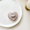 Support de téléphone cœur en résine rose avec finition nacrée et inscription handmade - Support Transparent-Marron Scintillant (Tag Argent Coeur Anglais)