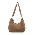Braune Nylon-Halbmondtasche mit breitem Canvas-Gurt und minimalistischem Design für Damen - Khaki