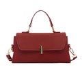 Borsa a mano minimalista in pelle rossa con manico e fibbia dorata da donna - Rosso