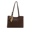 Donkerbruine shopper van kunstleer met zijden sjaal decoratie en stiksel details - Donkerbruin