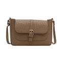 French texture woven shoulder bag in brown crocodile pattern with golden buckle - Crocodile Pattern / Khaki