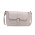 French vintage PU shoulder bag with creamy white croc-embossed pattern and gold buckle - Woven Texture / White