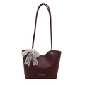 Burgundy faux leather tote bag with white lace bow and gold Fashion Bag lettering - Red