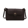 Deep brown woven PU leather shoulder bag with gold buckle and adjustable strap - Woven Texture / Dark Brown