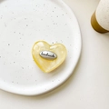 Support téléphone cœur jaune pastel avec paillettes nacrées et étiquette argentée - Support Transparent-Jaune Scintillant (Tag Argent Coeur Anglais)