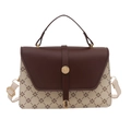 Elegante zweifarbige Trapez-Handtasche in Braun und Beige mit Monogramm-Muster - Gebrochenes Weiß