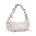 Borsa a spalla color crema con tracolla increspata, fiocchi a nastro e forma a nuvola - Bianco