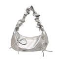 Borsa a spalla argento metallizzato con manico arricciato e fiocchi decorativi fini - Argento