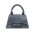 French style denim blue trapezoid handbag with top handle and metal chain strap - Blue