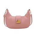Minimalist soft pink crescent shoulder bag with a gold triangular metal buckle - Pink
