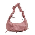 Borsa a mezzaluna rosa con tracolla arricciata e dettaglio fiocco in pelle opaca - Rosa