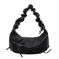 Large black shoulder bag with bow details and scrunchie strap for daily fashion - Black