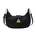 Minimalist black semi-circle saddle bag with iconic golden triangle rotating lock - Black