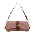 Borsa a spalla vintage con finiture in pelle marrone e motivo geometrico - Rosa
