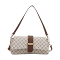 Piccola borsa quadrata vintage monogramma in bianco e marrone con fibbia dorata - Bianco