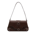Retro dark coffee brown baguette shoulder bag with silver ring buckle and smooth finish - Brown