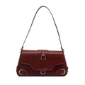 Chic dark red shoulder bag in glossy leather with silver hardware and ring detail - Red