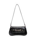 Borsa a spalla baguette nera lucida con fibbia a morsetto dorata ed essenziale - Nero