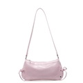 Borsa a spalla baguette rosa lucida con rivetti e dettagli di nastri eleganti ai lati - Rosa