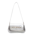 Borsa sottobraccio argento metallizzato con fibbia a morsetto dorata e tracolla lunga - Argento