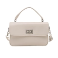 Elegante cremeweiße quadratische Handtasche mit Silberverschluss und Schultergurt - Beige