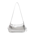 Borsa hobo argento metallizzato con fiocchi laterali e chiusura a zip lucida - Argento