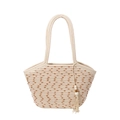 Handgewebte cremefarbene Baumwolltasche mit braunen Nähten und dekorativem Quastenanhänger - Off-White mit Anhänger