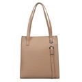 Minimalist beige PU leather tote bag with long shoulder strap and silver metal rings - Khaki